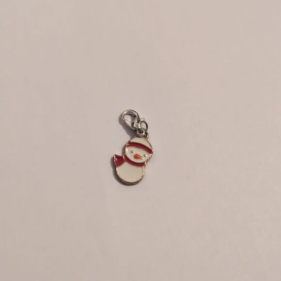 Silver White and Red Enamel‎ Snowman Bracelet Charm - Picture 1 of 4